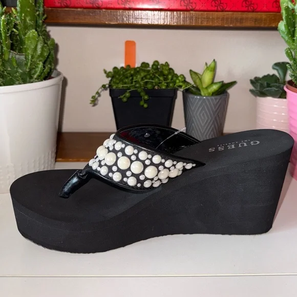 Guess Black Platform Wedge Sandals - Picture 11 of 15